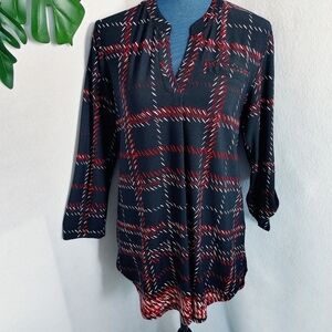 Cato Black Red Plaid Tunic Blouse